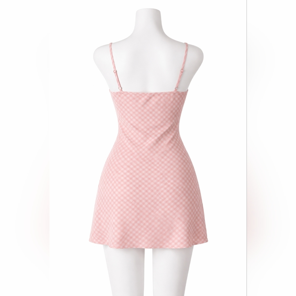 Cotton Candy Pink Checkered Mini Dress - Picture 3 of 4